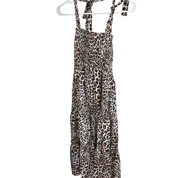 Leopard Print Smocked Maxi Dress - Size Large - Picture 1 of 1